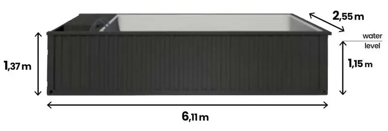 Containerpool 6,11 x 2,5 m, gebrauchsfertig mit Dach, Premium-Paket-Neu