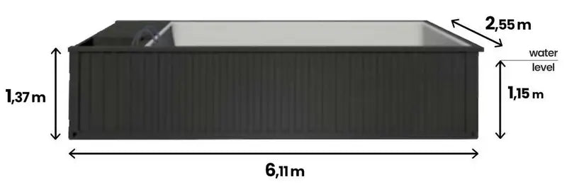 6,2 m x 2,5 m großer Containerpool mit Wärmepumpe, Premium-Paket-Neu