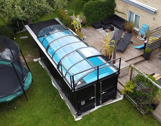 Containerpool 6,11 x 2,5 m, gebrauchsfertig mit Dach, Premium-Paket-Neu