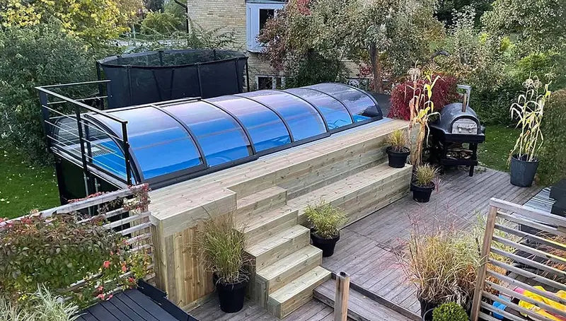 Containerpool 6,11 x 2,5 m, gebrauchsfertig mit Dach, Premium-Paket-Neu